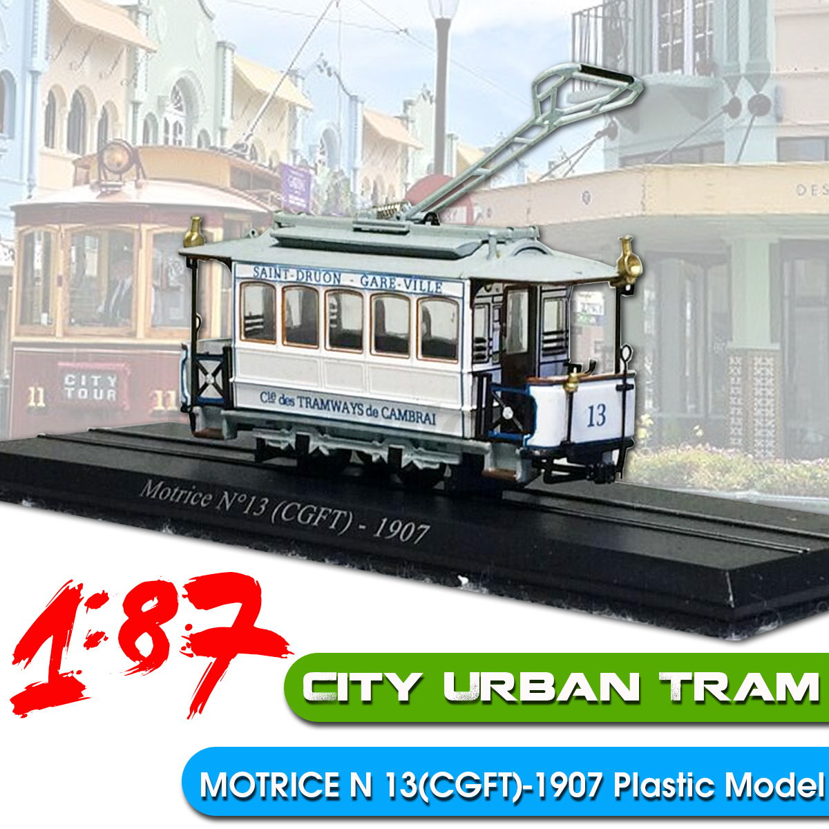 1:87 City Urban Tram MOTRICE N 13(CGFT)-1907 Static Display 3D Locomotive Model