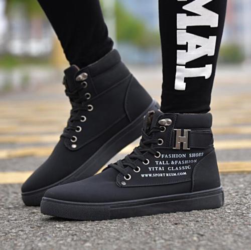 Men High Top Canvas Board Shoes Lace-up Martin Ankle Boots Casual ...