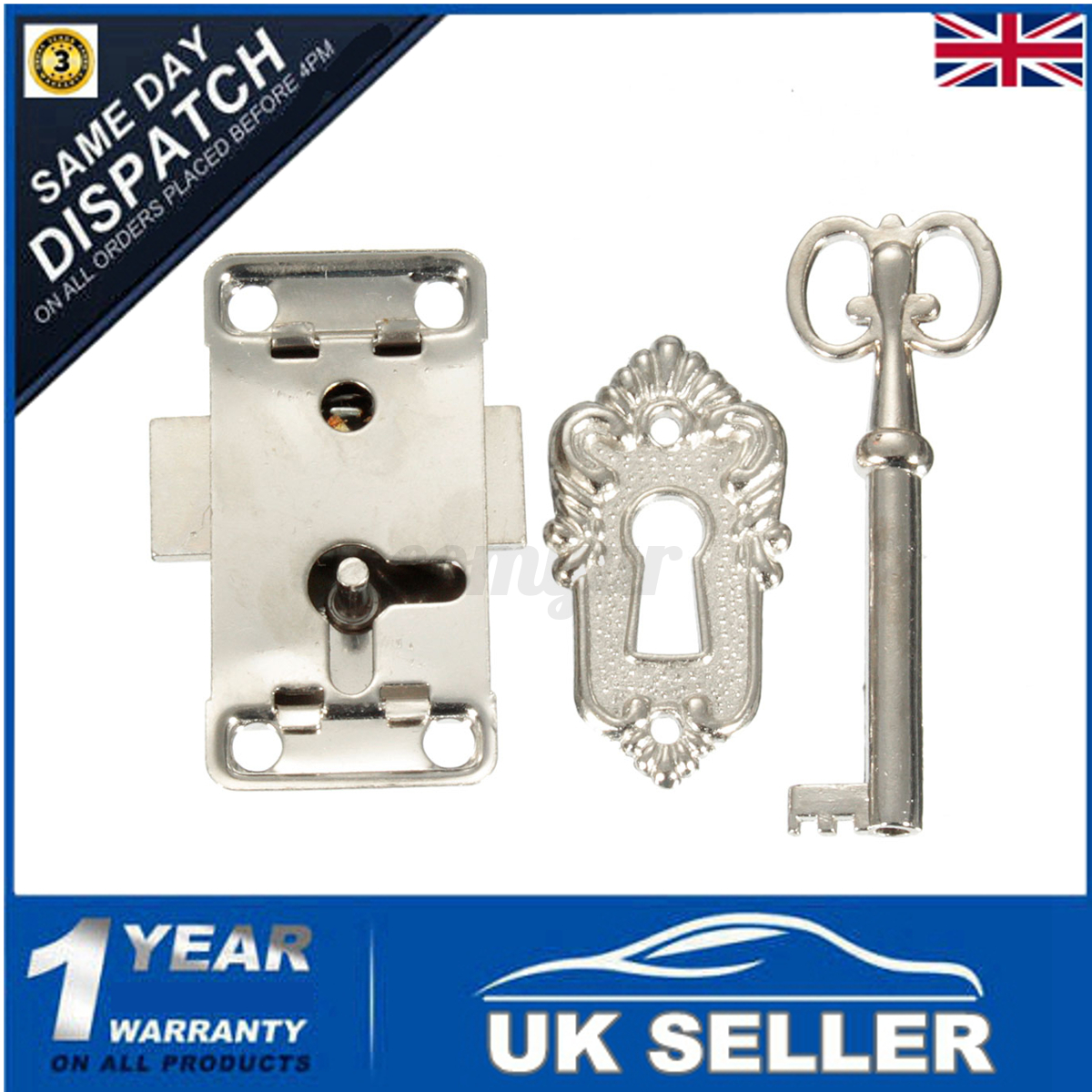 53mm Vintage Silver Wardrobe Door Lock Key Cupboard Cabinet