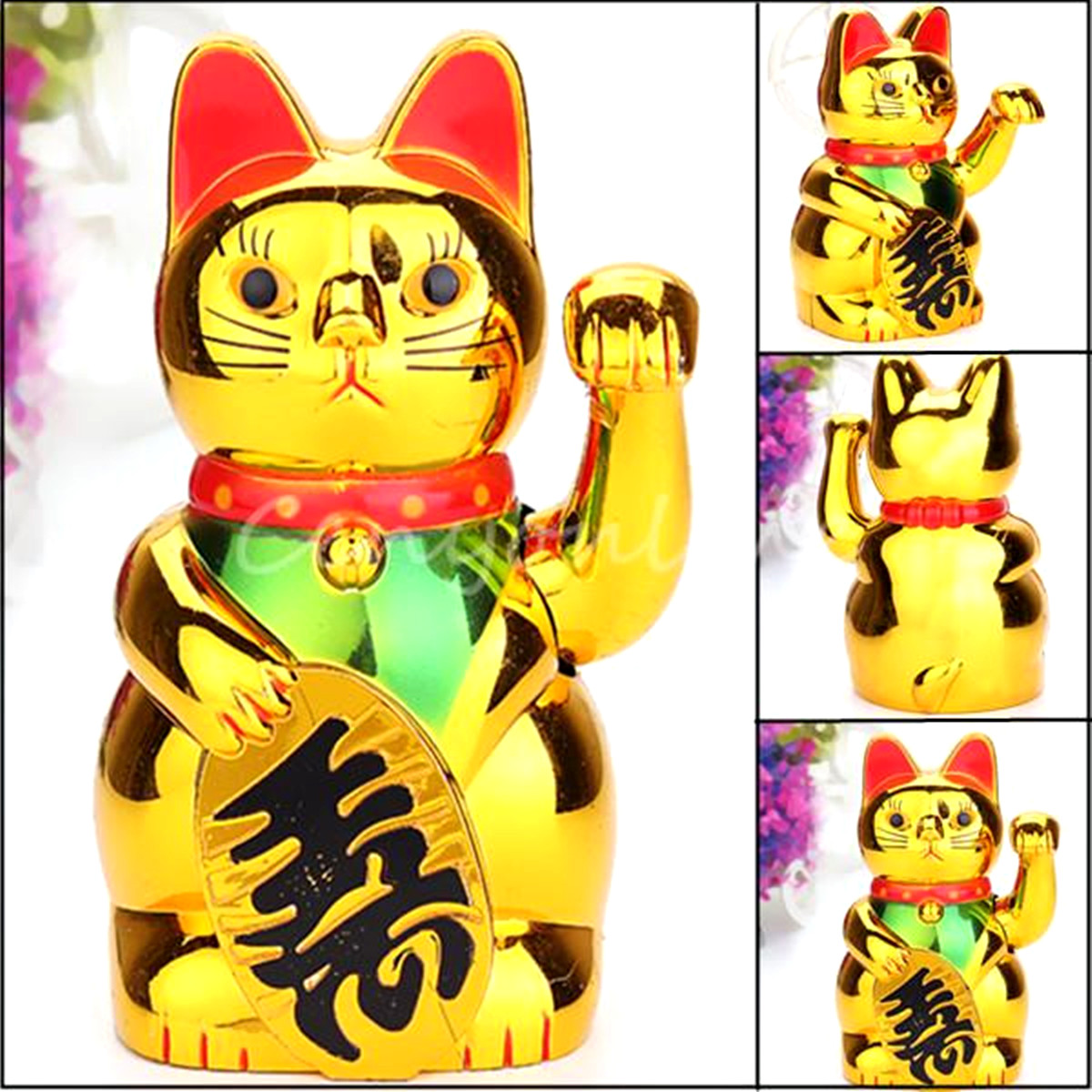 Chinese Lucky Waving  Golden  Cat  Figure with Moving Arm 