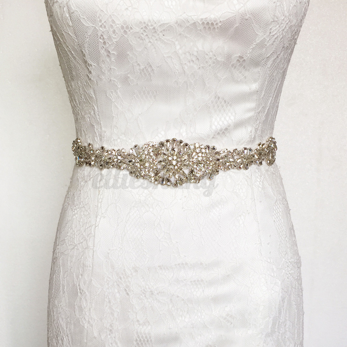 Vintage Crystal Rhinestone Sash  Belt Beaded Bride Wedding  