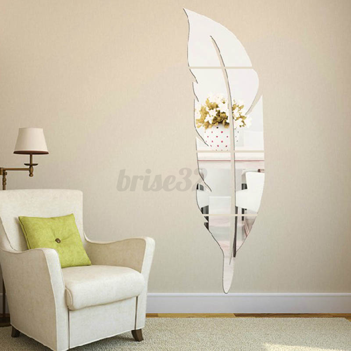 Feather Wall Stickers Removable Feather  Mirror Wall  Stickers  Decal  Art Vinyl 