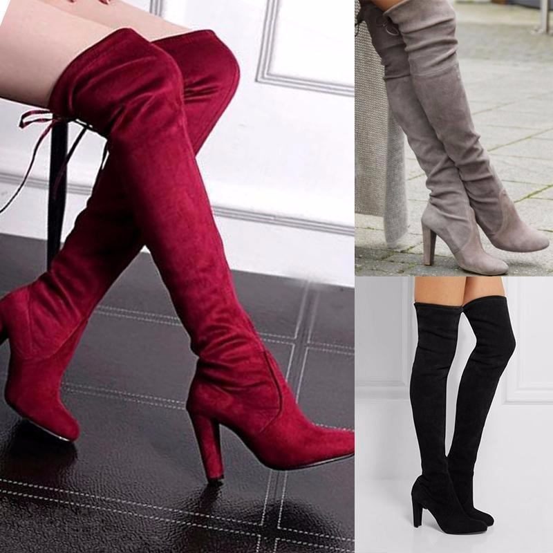 ladies knee high heeled boots