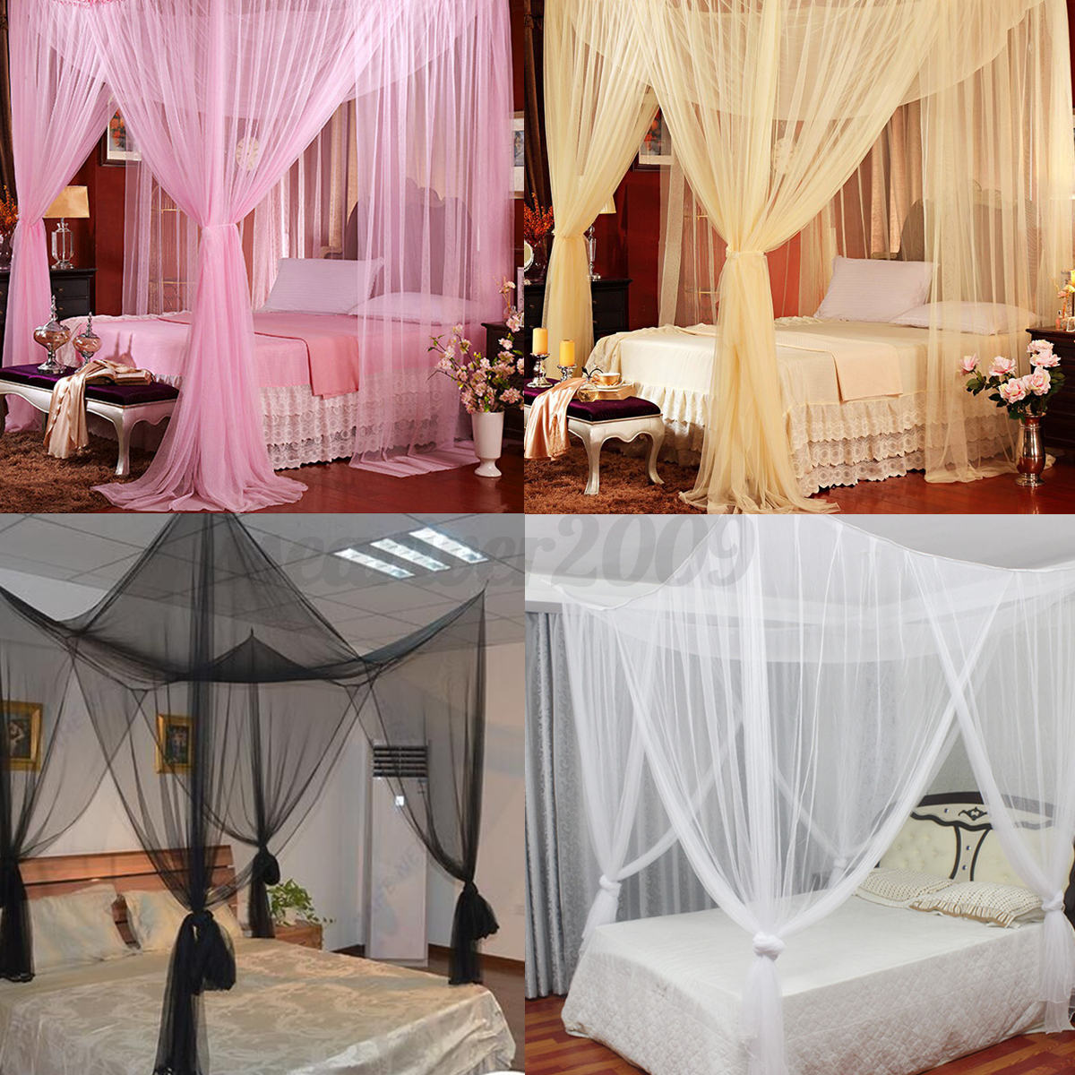 4-corner-post-bed-canopy-mosquito-net-netting-house-hotel-bedding-decor