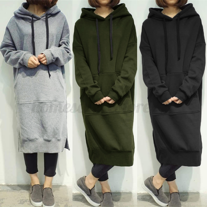 Fashion Women Long  Sleeve  Loose Hoodies Fleece Shirt  Dress  